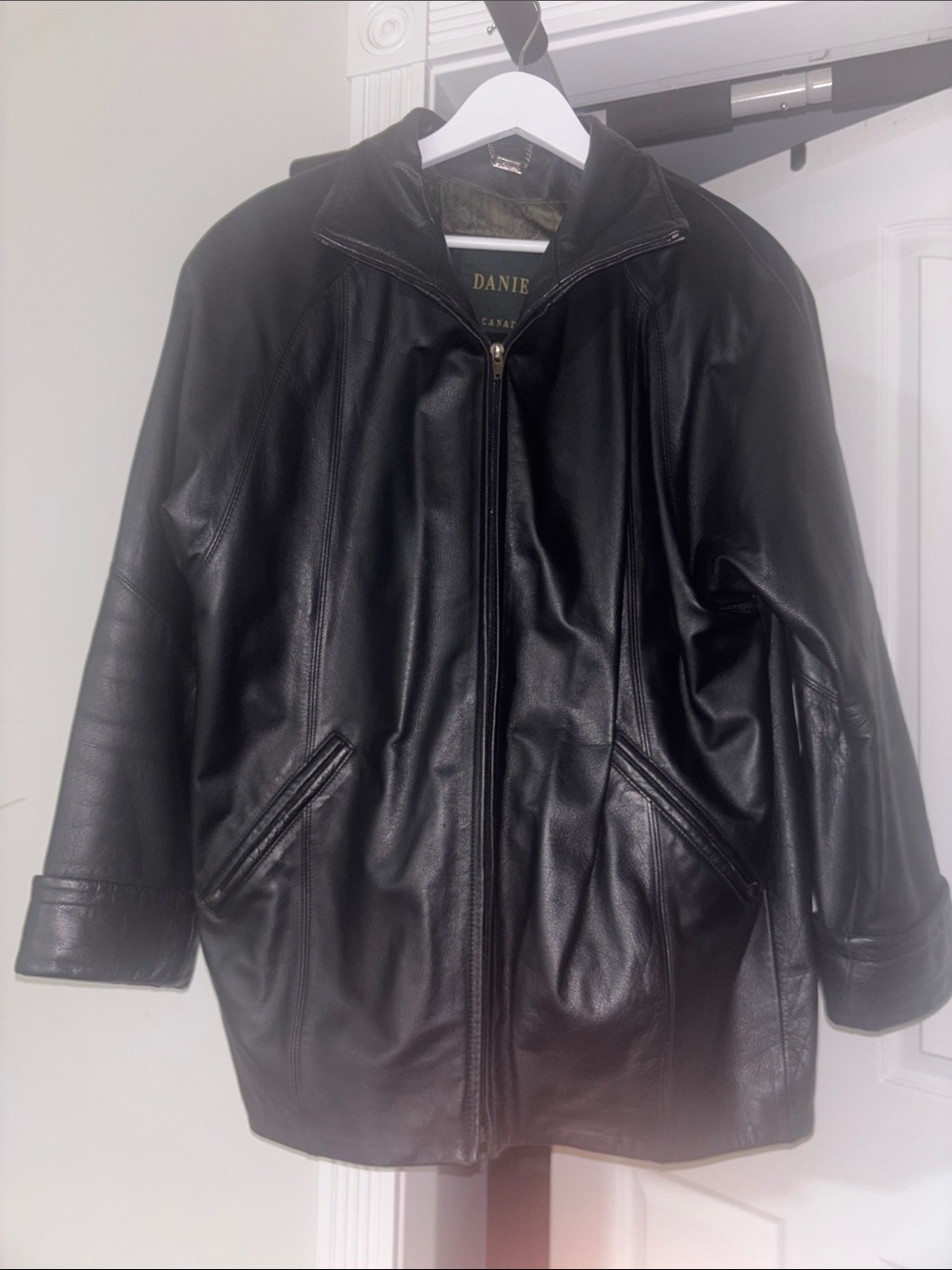 Danier Black Leather Zip-Front Jacket size medium